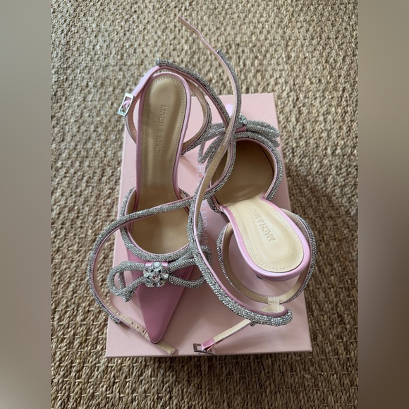 Mach & Mach Double Bow Satin Pumps Pink 110mm - Picture 9 of 14